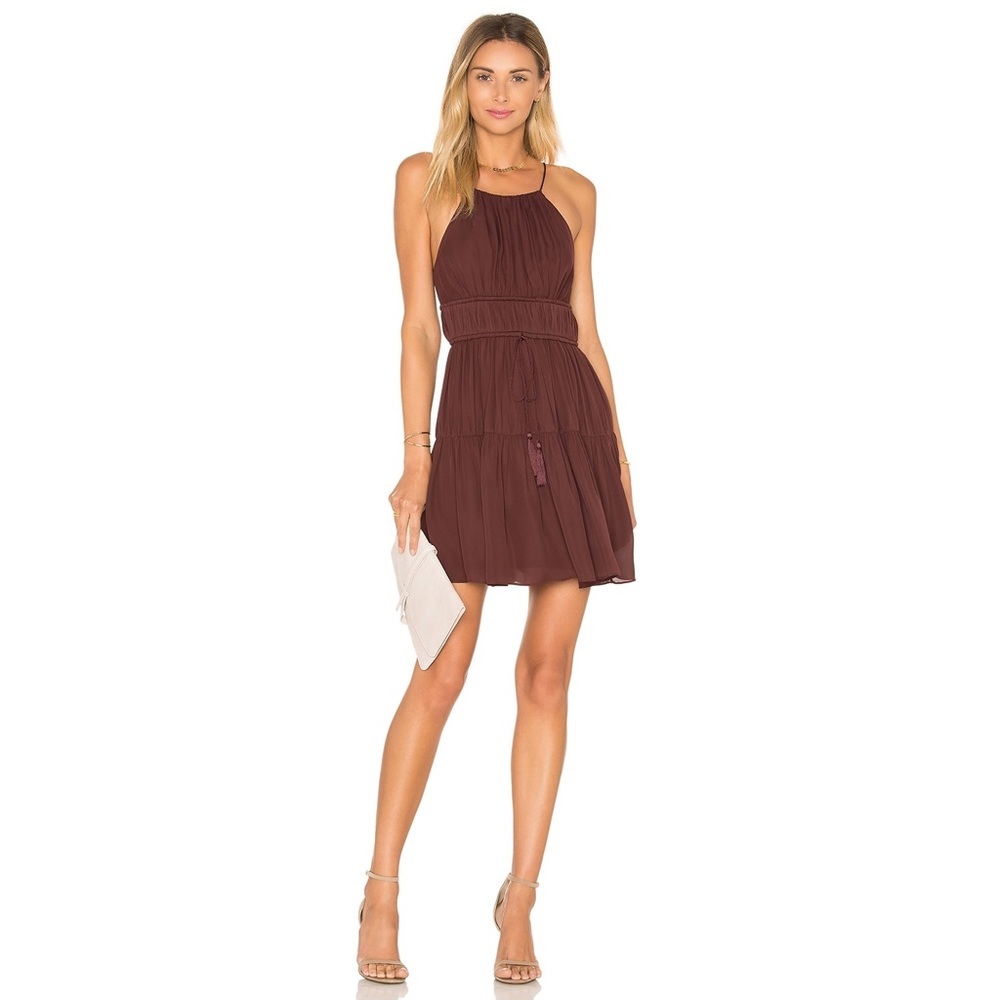 Cinq à Sept Rum Raisin Lotus Pleated Ruffles Mini Dress